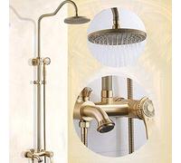 European Antique Copper Full Bathroom Set 3 Functions Hand Set Pressurized Spray With A Circular Top Lift Lever Faucet Bronze Gold Not Rusting