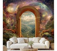 European Arch Surreal Romantic Cosmic Wall Paper Magical Flowers Plants Art Photo Wallpaper 3D Effect 500x350 cm Nature Alpine Jungle Mural for Bedroom Living Room Non-Woven Poster Decoration Wf19g