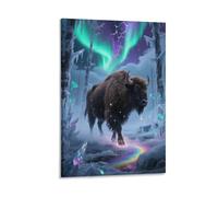 European Bison Canvas Wall Art Snow Aurora Print On Canvas Modern for Bedroom, Living Room, Or Kitchen Home Decor Gift 20x30inch(50x75cm)