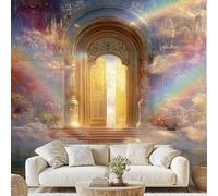 European Carved Door Heaven Mural Wallpaper Luxury Classical Architecture Wall Stickers Surreal Colorful Cloud Non-Woven Wall Paper 400x280 cm Peel and Stick Paper for Living Room Bedroom vd193u