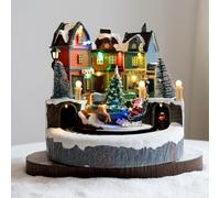 European Castle Style Christmas Village House LED Light Up Ornament With Snow Cottage For Winter Holiday Desktop Decoration(Style C)