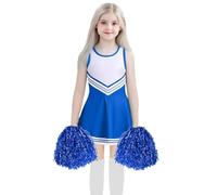 European Children Cheerleading Team COS Student Role Playing Stage Performance Competition Carnival Party Set (Blue, 10-11 Years)