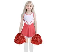 European Children Cheerleading Team COS Student Role Playing Stage Performance Competition Carnival Party Set (Red, 10-11 Years)