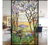 European Church Windows Film Privacy Stained Glass Window Stickers Static Cling Decorative Frosted Window Films UV Blocking Muted Colors Window Coverings (I,90x200cm WxH)