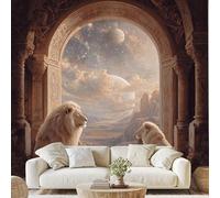 European Classical Arch Lion Wall Mural Fansty Space Planet Nebula Peel and Stick Photo Wallpaper 150x100 cm Nature Mountain Non-Woven Wall Stickers for Bedroom Living Room Poster Decoration Wf39g