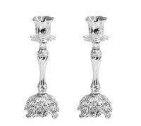 European Classical Candlestick Holder Set, 2 Pcs Silver Candle Sticks Stands Single Head Ornate Candle Holder for Living Room Ornaments Table Centrepieces