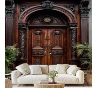 European Classical Vintage Door Mural Traditional Carved Wooden Door Wallpaper 300x210 cm Elegant Arch Door Wall Decals Peel and Stick Wall Art for Bedroom Kitchen Bathroom Stickers Home Decor gu52l