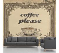 European Coffee Time Large Mural Self Adhesive Wallpaper 256x350 cm, Coffee Cup Wallpaper, Nostalgic Poster Wall Stickers Vinyl for Living Room, Kitchen Wall Art
