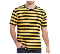 European Color Block Navy Stripe T-Shirt for Men Casual Loose Trendy Comfortable Foreign Trade Business Sports Crew Neck Short Sleeve, yellow, L