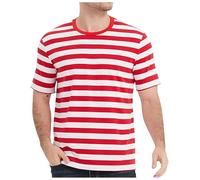 European Color Block Navy Stripe T-Shirt for Men Casual Loose Trendy Comfortable Foreign Trade Business Sports Crew Neck Short Sleeve, red, L