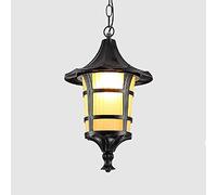 European Contemporary Exterior Balcony Hanging Light Outdoor Frosted Glass Lantern Courtyard Corridor Restaurant E27 Retro Victoria Retro Industry Chandelier Perfec/Black/38 * 24.5Cm
