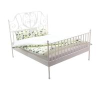 European Country Styles Dollhouses Iron Double Bed With Detachable Bedding 1/12 Scale Miniature Display Furniture Dollhouses Accessories
