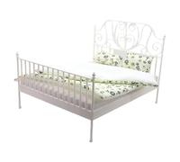 European Country Styles Dollhouses Iron Double Bed With Detachable Bedding 1/12 Scale Miniature Display Furniture Collectible Miniature Bedroom Scene