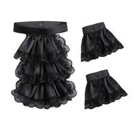 European Court Dress Bib Collar and Sleeve Flower Set Tuxedo Ruffle Accessory Gentleman's Drama Performance(Nero)