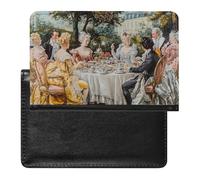 European Court Meeting Party Painting Passport Covers with Card Slots Slim Vaccine Card Organizer Holder PU Leather Travel Wallet