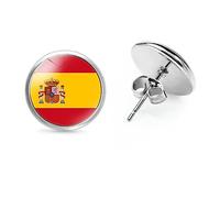 European Court Pattern Spanish Flag Stud Earrings,Round Piercing Stud Earrings Fashion Party Ladies Decorations Wedding Party Jewelery Gift Anniversary Birthday,Picture,12Mm