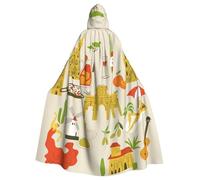 European Culture Symbols Print Adults Hooded Cloak, Halloween Robe Hooded Cape Witch Wizard Cosplay Costumes For Men Women