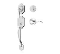 European Double Door Handle Set Keyed Lock | Villa entry, double door, keyed exterior lock, durable, easy install(Sterling Silver)
