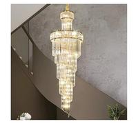 European Duplex Chandelier Light Luxury Atmosphere Villa Hotel Jump Floor Hollow Building In The Middle Floor Crystal Chandelier(Smoky gray,D50X180CM)