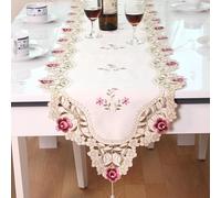 European Embroidery Tablecloth Table Runner Chair Cover - Vintage Lace Floral Decor Dust-Proof Fabric for Dining Table Sofa Cabinet Nightstand TV Air Conditioner (Table Runner,40x85cm)