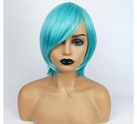 European Fashion Temperament Wig Ladies Short Hair Oblique Bangs Light Blue Chemical Fiber High Temperature Silk Natural Fluffy