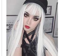 European Fashion Temperament Wigs In The Long Straight Hair Silver White Fake Chemical Fiber High Temperature Silk Natural Fluffy Wig