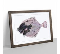 European Flouder Fish By Edward Donovan Vintage Framed Wall Art Print, Ready to Hang Picture for Living Room Bedroom Home Office Décor, Walnut A4 (34 x 25 cm)