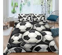 European Football 3D Printed Duvet Cover Set Art Quilt Cover with 2 Pillow Cases Comforter Cover Soft Easy Care with Zipper Closure 3 Pcs for Boys Girls Kids Youth Teens Double(200x200cm)