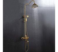 European Gold Jade Bathroom Shower Set 3 Function Copper Gold Supercharged Hand Shower System Rotating Can Be Lifted With Faucet Round Top Spray Not Rusting Bathtub Shower Systems