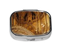 European Golden Gothic Printed Square Pill Organizer with 2 Compartments, Portable Mini Pill Box Pill Case for Medicine, Vitamin, Fish Oil, Supplements