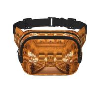 European Golden Gothic Square Double-Layer Waist Bag with All-Over Print,Durable Twill Fabric, Multi-Pocket Fanny Pack for Outdoor Sports Travel