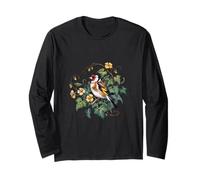 European Goldfinch Bird with Ivy and Yellow Flowers Long Sleeve T-Shirt