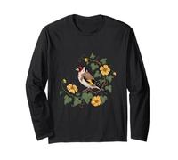 European Goldfinch Bird with Ivy and Yellow Flowers Long Sleeve T-Shirt