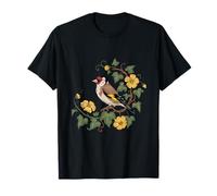 European Goldfinch Bird with Ivy and Yellow Flowers T-Shirt