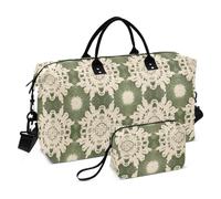 European Green Retro Pattern Decorative Travel Hand Bag Tote Bag with Adjustable Strap for Gym Large Capacity Bolsa para