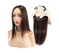 European Hair Topper 5"x5.5" Breathable Full Silk Base Hairpiece 8-16 Inch Straight Human Hair 3 Clips In Hair Topper for Women with Thinning Hair/Hair Loss(Dark Brown,12 inches 30cm)