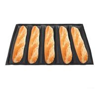 European hot dog bread baking pan with perforated design to enhance air circulation and crust texture, nonstick for effortless release, and sturdy carbon steel frame (5 squares of black)