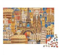 European Landmark Puzzle for Adults 1000Pc Recyclable World Monuments Senior Puzzles Impossible Hard Difficult Challenging Relieve Senile Dementia Activity 52x38cm/1000pcs