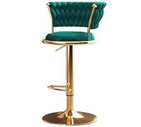 European Luxury Swivel Velvet Counter Stools with Woven Back, Modern Kitchen Stools, Bar Stools with Footrest for Cafe, Pub, Adjustable Height 54-74cm(21-29inch)