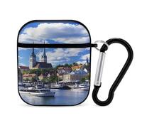 European Old City And The Sea Port Estonia Earphone Case Cover Compatible with AirPods 1&2 Shockproof Bluetooth Headset Case Black-style