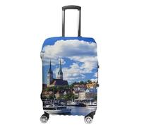 European Old City and The Sea Port Estonia Travel Luggage Cover Washable Anti-Scratch Baggage Suitcase Protector S