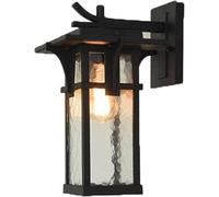 European Outdoor Wall Light, IP54 Waterproof Antique Square Lamp, Retro Aluminum Design with Clear Glass Cover, Water Pattern Chaner for Garden, Patio, and Porch. (Black)