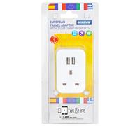 European Plug Through Travel Adaptor with 2 USB Ports - Single Pack