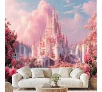 European Princess Castle Mural Wallpaper Nature Rose Waterfall Wall Stickers Fantasy Cloud Non-Woven Wall Paper 400x280 cm Peel and Stick Paper for Living Room Bedroom vd202u