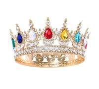 European Princess Tiara Round Pageant Crowns Crystal Full Crown King Tiarwedding Crown Hair Accessories Antique Silver Plated