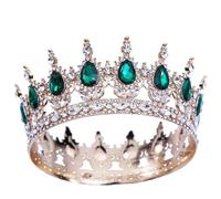 European Princess Tiara Round Pageant Crowns Crystal Full Crown King Tiarwedding Crown Hair Accessories Antique Silver Plated