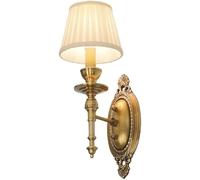 European Retro Brass Wall Sconce - Brushed d Bedside Lamp with White Shade