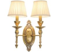European Retro Brass Wall Sconce - Brushed d Bedside Lamp with White Shade