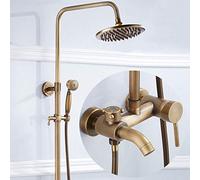 European Retro Bronze 3 Function Bathroom Shower Set Hand Shower System Brass Antique Lifting Shower Booster Faucet Nozzle Round Top Spray Ancient Beautiful Practical Aqiong