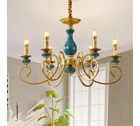 European Retro Ceramic LED Chandelier - 6 Lights Pendant Lamp for Living Room Restaurant Bedroom Villa Hotel Cafe - Stylish Lighting Fixture